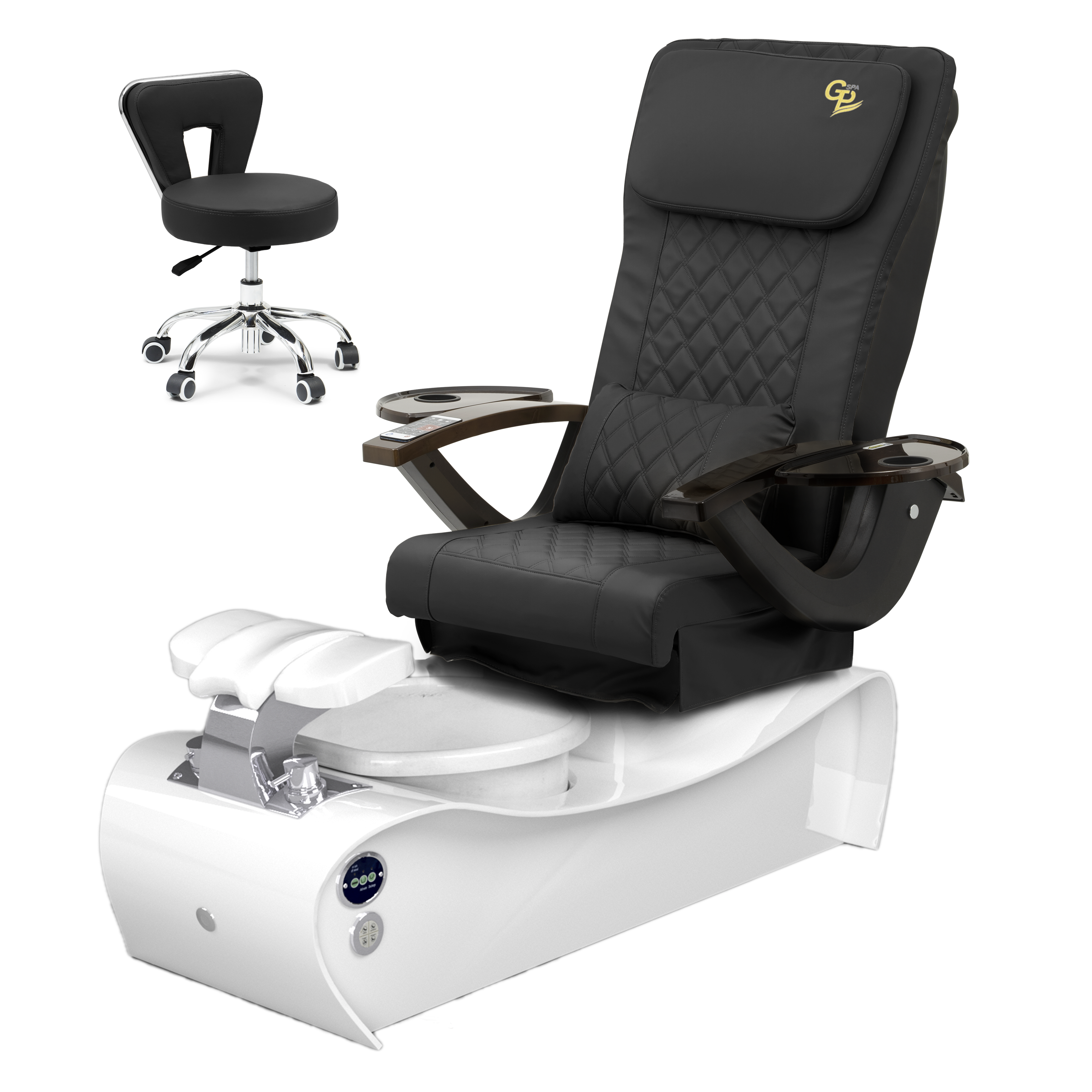 Thunder Pedicure Spa Chair - White Base - Marble Bowl White - C01 Leather